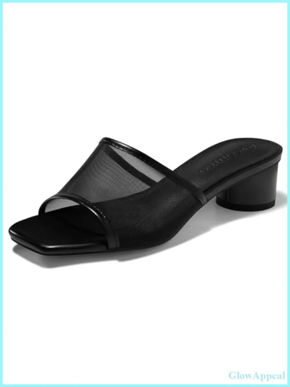 Women's Square Open Toe Chunky Heel Slide Sandals Mesh Slip On Mules